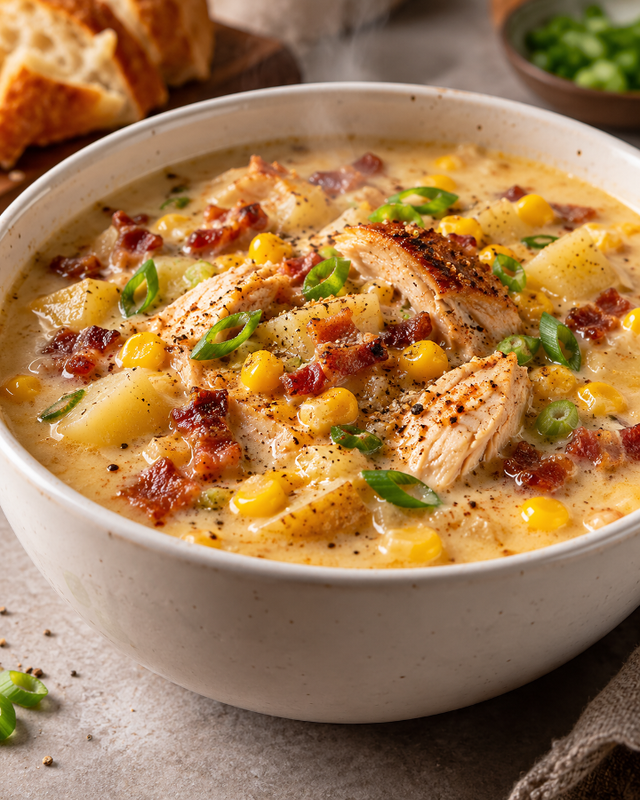 Smoked Chicken Corn Chowder.