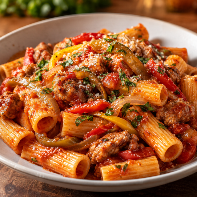 Abe's Sausage & Peppers Rigatoni.